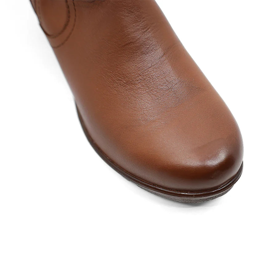 TAN LEATHER LONG BOOT WITH ELASTIC GUSSET AND SIDE ZIP