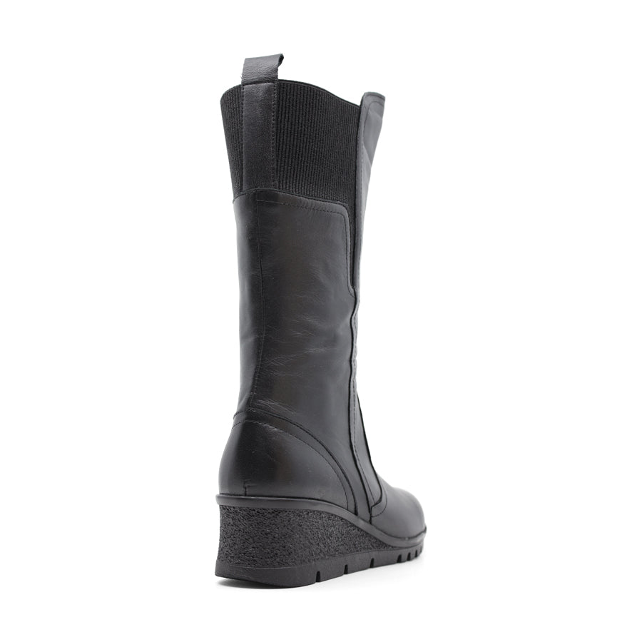 BLACK LEATHER LONG BOOT WITH ELASTIC GUSSET AND SIDE ZIP