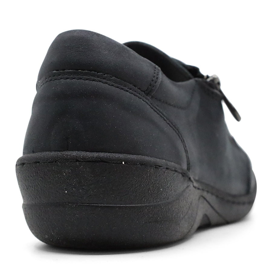 BLACK LEATHER LACE UP SNEAKER WITH SIDE ZIP 