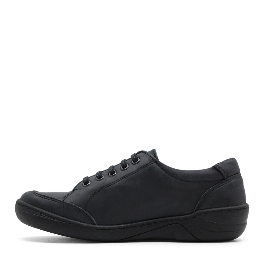 BLACK LEATHER LACE UP SNEAKER WITH SIDE ZIP 