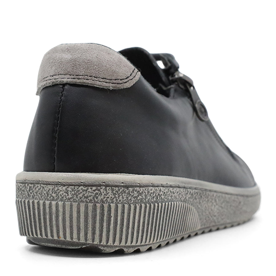 BLACK LEATHER SNEAKER WITH LACES AND SIDE ZIP