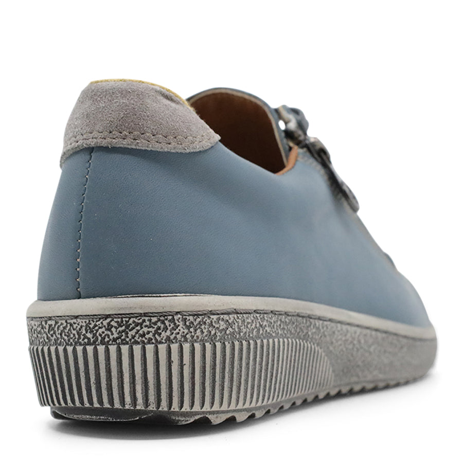 BLUE LEATHER SNEAKER WITH LACES AND SIDE ZIP