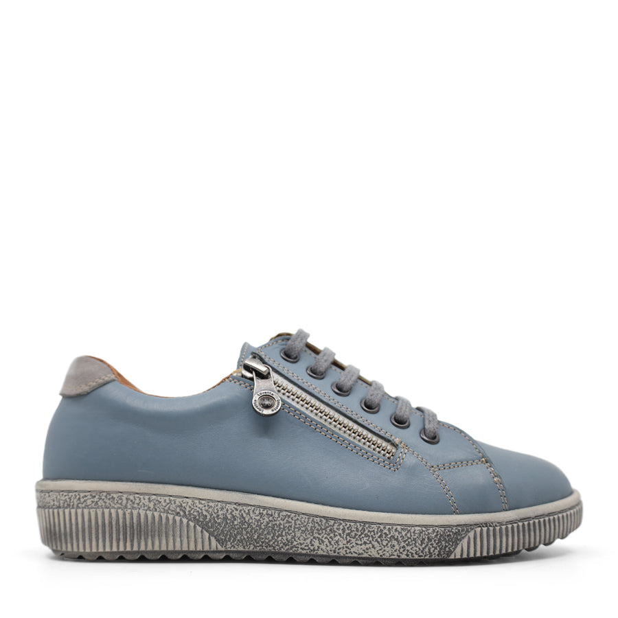 BLUE LEATHER SNEAKER WITH LACES AND SIDE ZIP