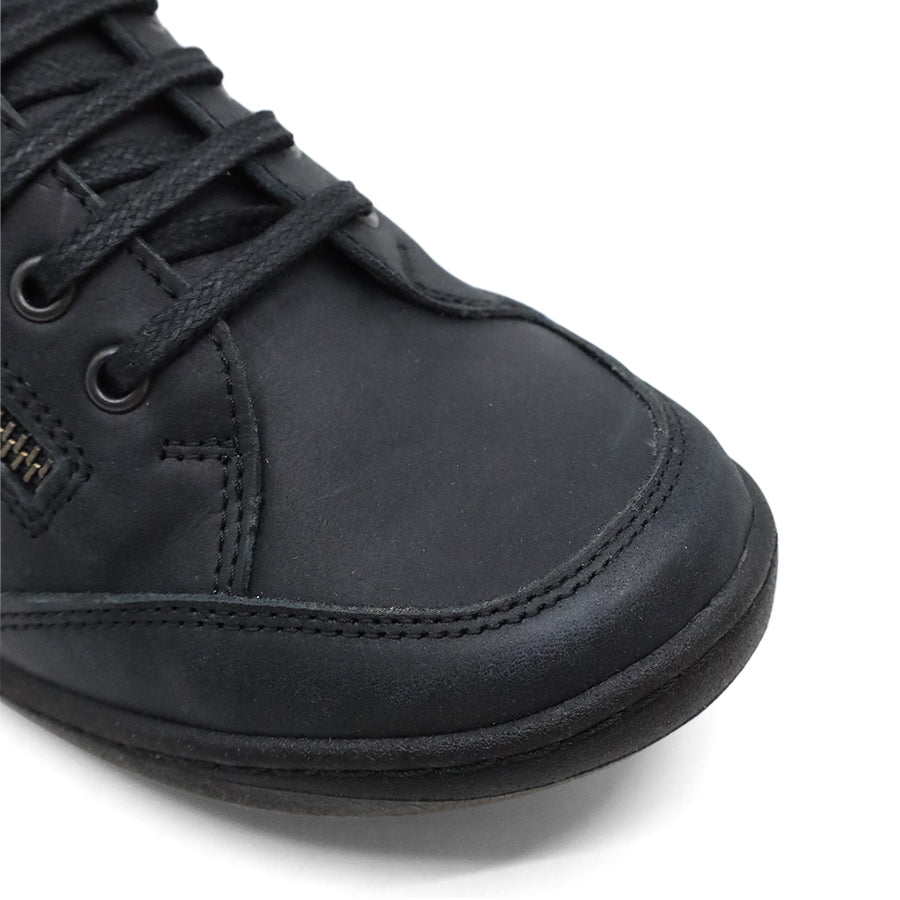 BLACK LEATHER LACE UP SNEAKER WITH SIDE ZIP 