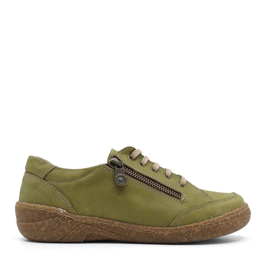 GREEN  LEATHER LACE UP SNEAKER WITH SIDE ZIP 