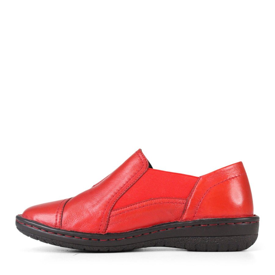 SIDE VIEW OF RED LEATHER CASUAL SHOE
