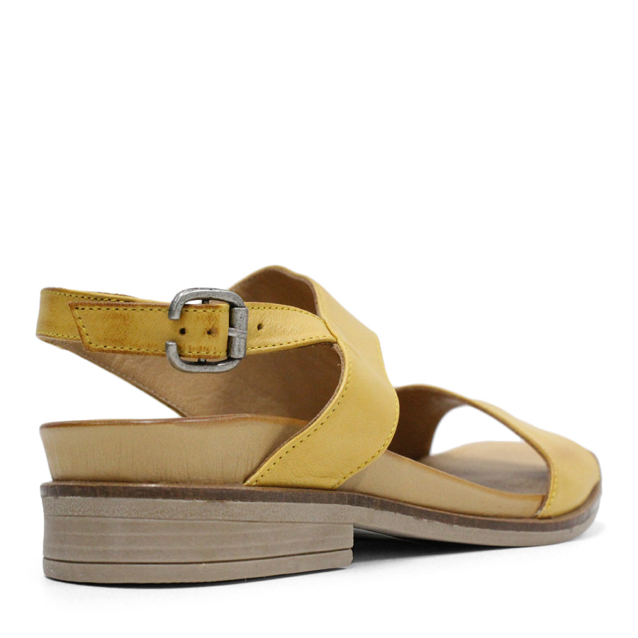 BACK VIEW YELLOW SANDAL WITH SQAURE TOE AND ADJUSTABLE BUCKLE 