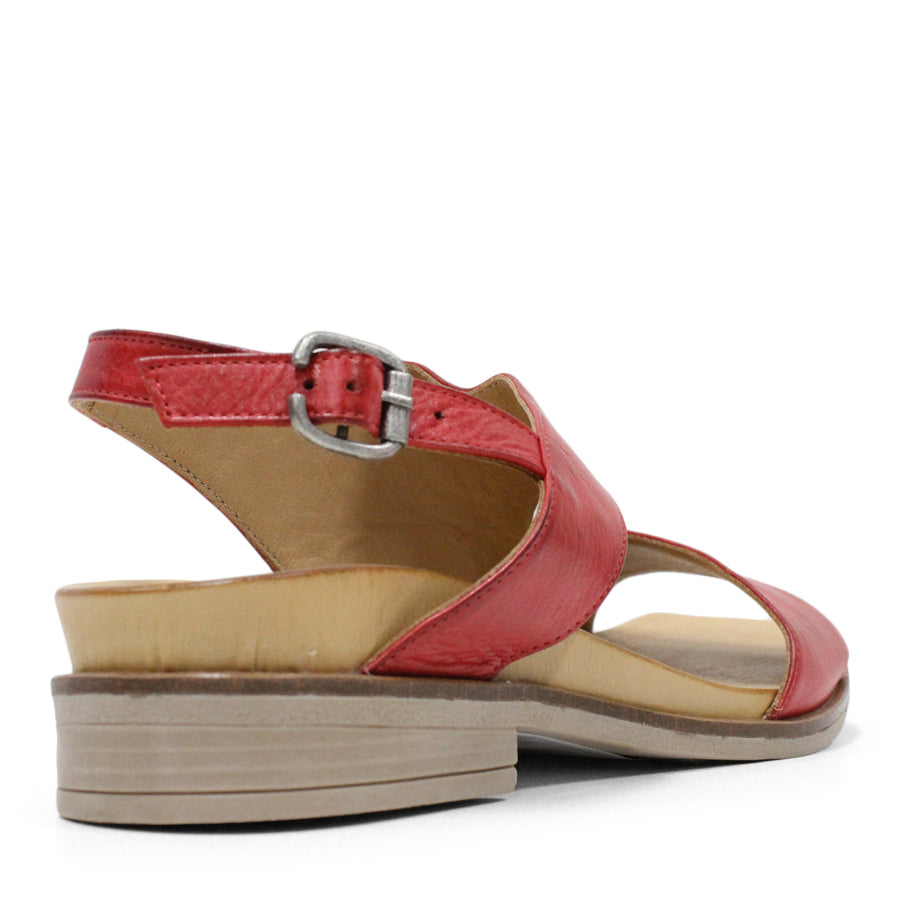 BACK VIEW RED SANDAL WITH SQAURE TOE AND ADJUSTABLE BUCKLE 