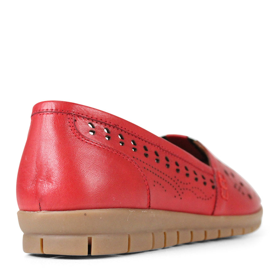 BACK VIEW RED FLAT CASUAL SHOE WITH CUT OUT DETAILING 