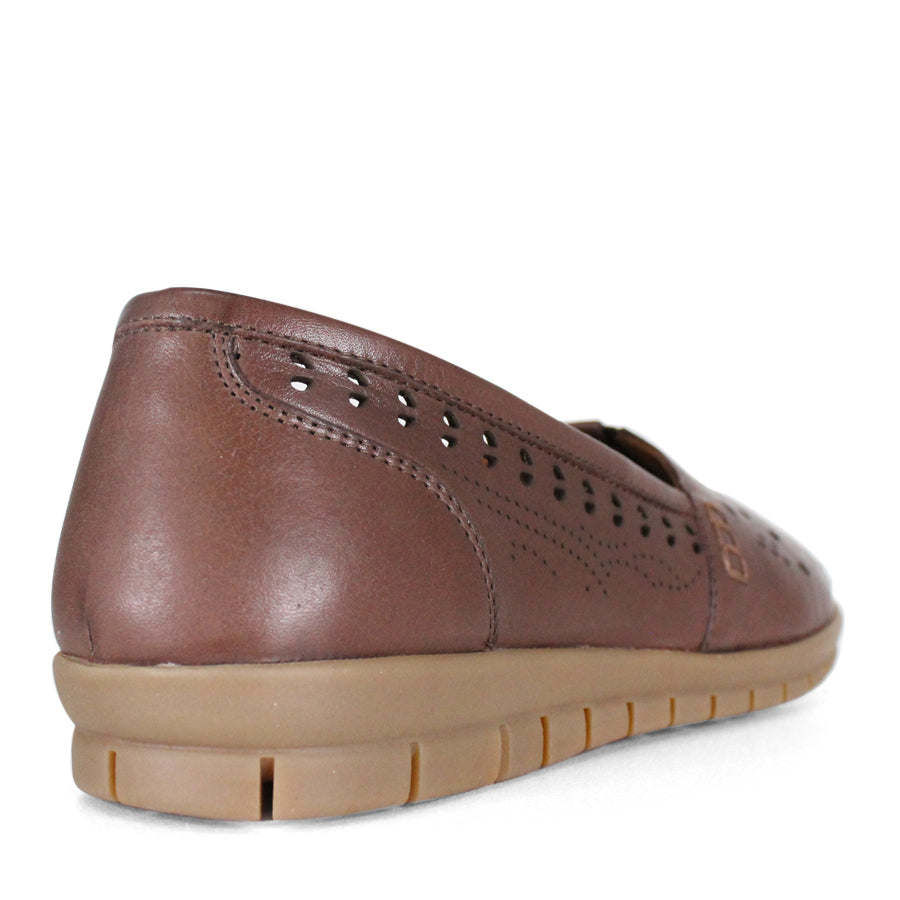 BACK VIEW BROWN FLAT CASUAL SHOE WITH CUT OUT DETAILING 