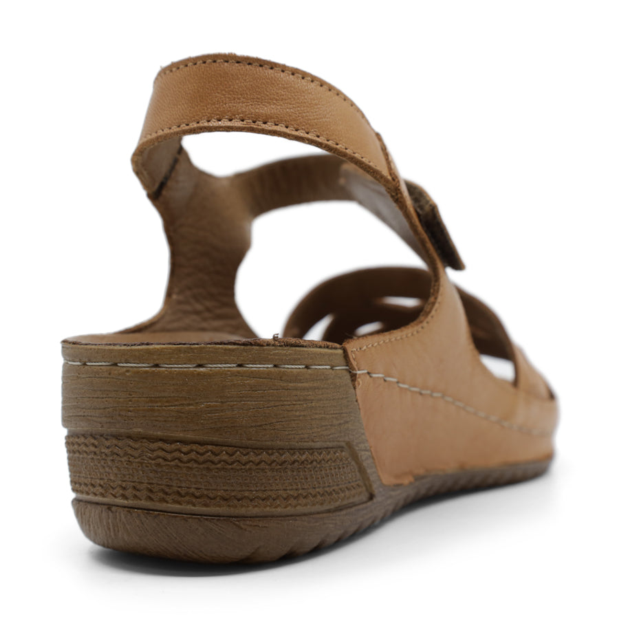 BACK VIEW OF TAN WEDGES WITH SMALL HEEL 