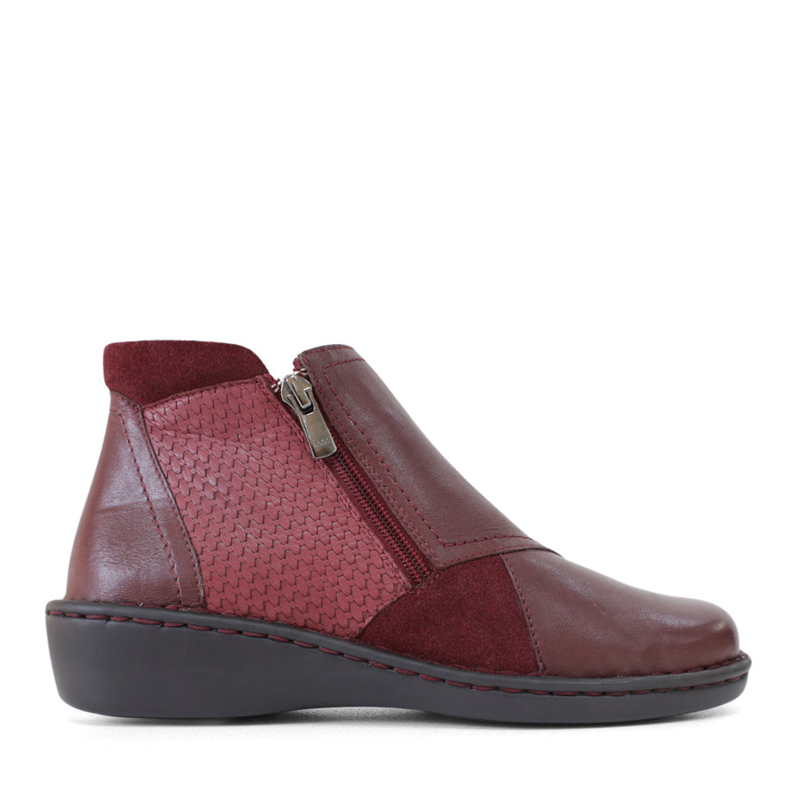 SIDE VIEW OF BLACK LEATHER ANKLE BOOT WITH ZIP