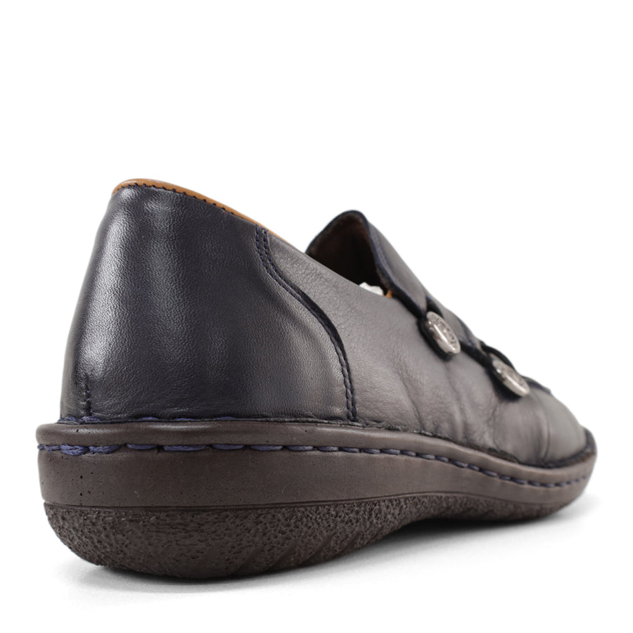 Behind view, Navy, Rubber sole, 3cm heel height, Navy stitching around the top of sole unit
