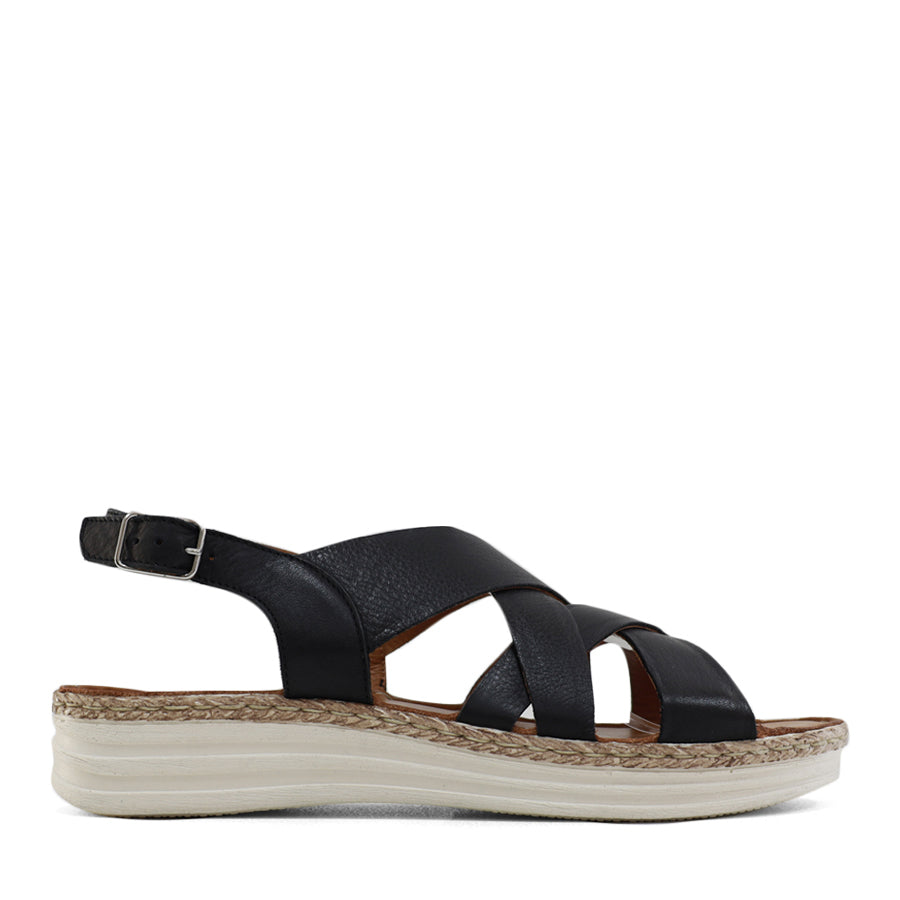 SIDE VIEW GREEN OF INTERWOVEN SLINGBACK SANDAL WITH BUCKLE