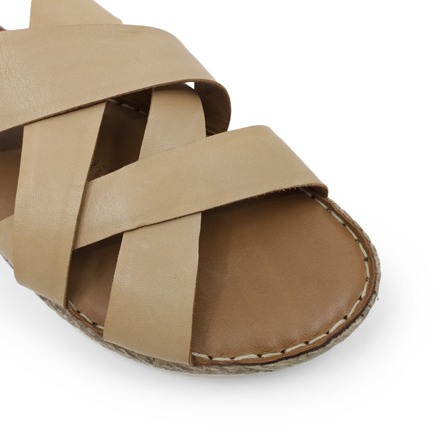 FRONT VIEWOF BEIGE INTERWOVEN SLINGBACK SANDAL WITH BUCKLE
