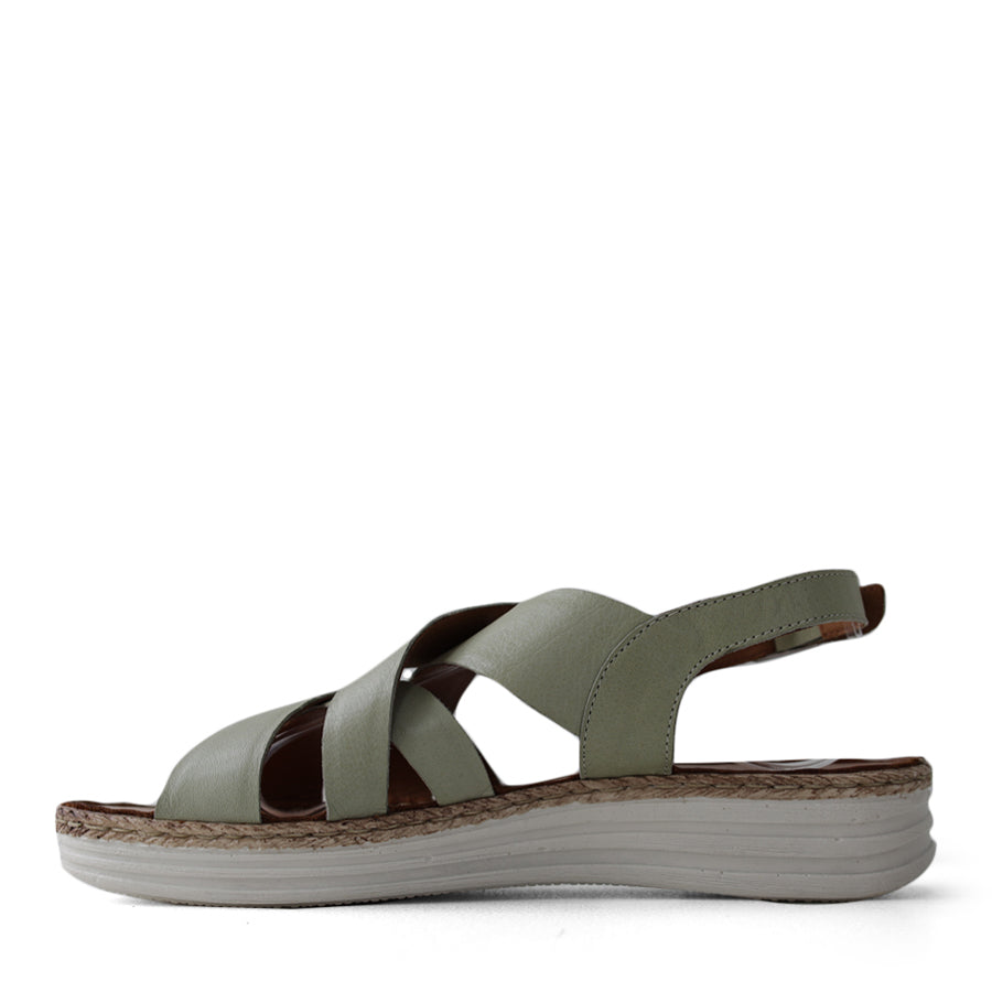 SIDE VIEW GREEN OF INTERWOVEN SLINGBACK SANDAL WITH BUCKLE