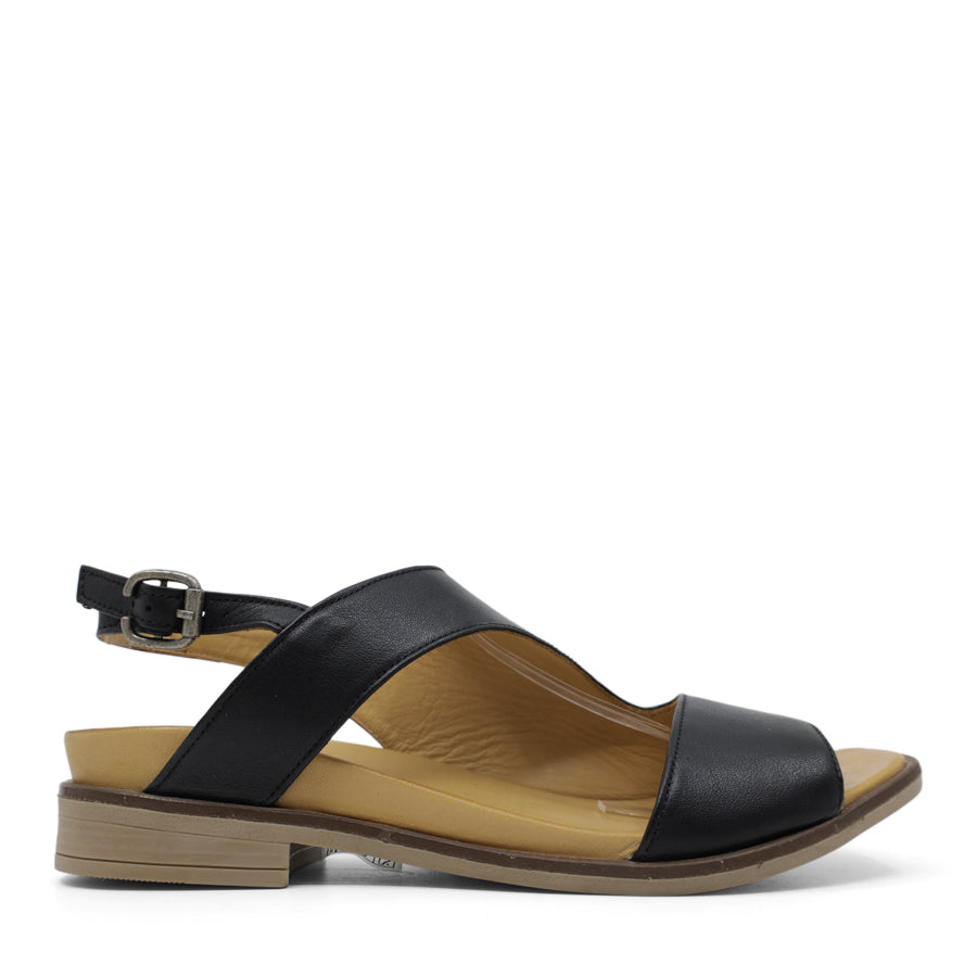 SIDE VIEW BLACK SANDAL WITH SQAURE TOE AND ADJUSTABLE BUCKLE 