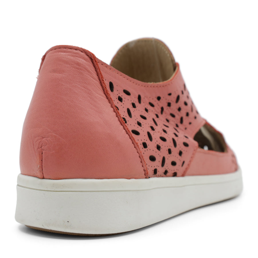 BACK VIEW OF PINK LACE UP CASUAL SHOE WITH SPECKLE CUT OUT DETAILING 